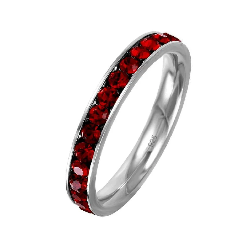 Rhodium Plated 925 Sterling Silver Birthstone January Channel Eternity Band - ETRY-JAN