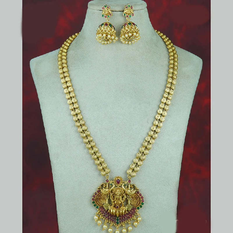 Diksha Collection Gold Plated Pota Stone Temple Long Necklace Set