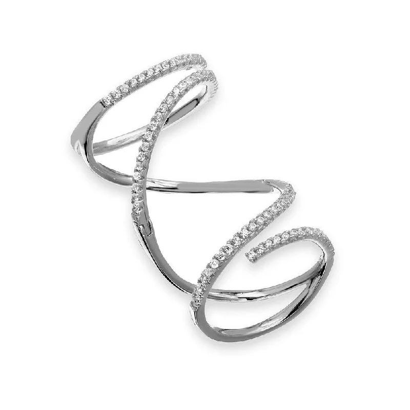 Rhodium Plated 925 Sterling Silver CZ Spiral Ring - STR01063