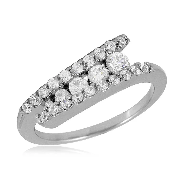 Silver 925 Rhodium Plated Overlap CZ Design Ring - BGR01055