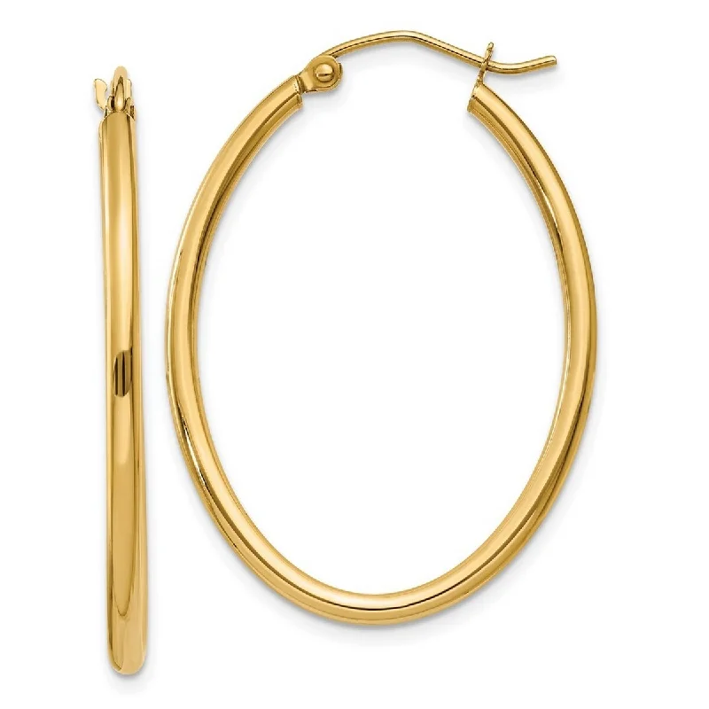 Curata 14k Yellow Gold 2x33mm Oval Polished Hoop Earrings