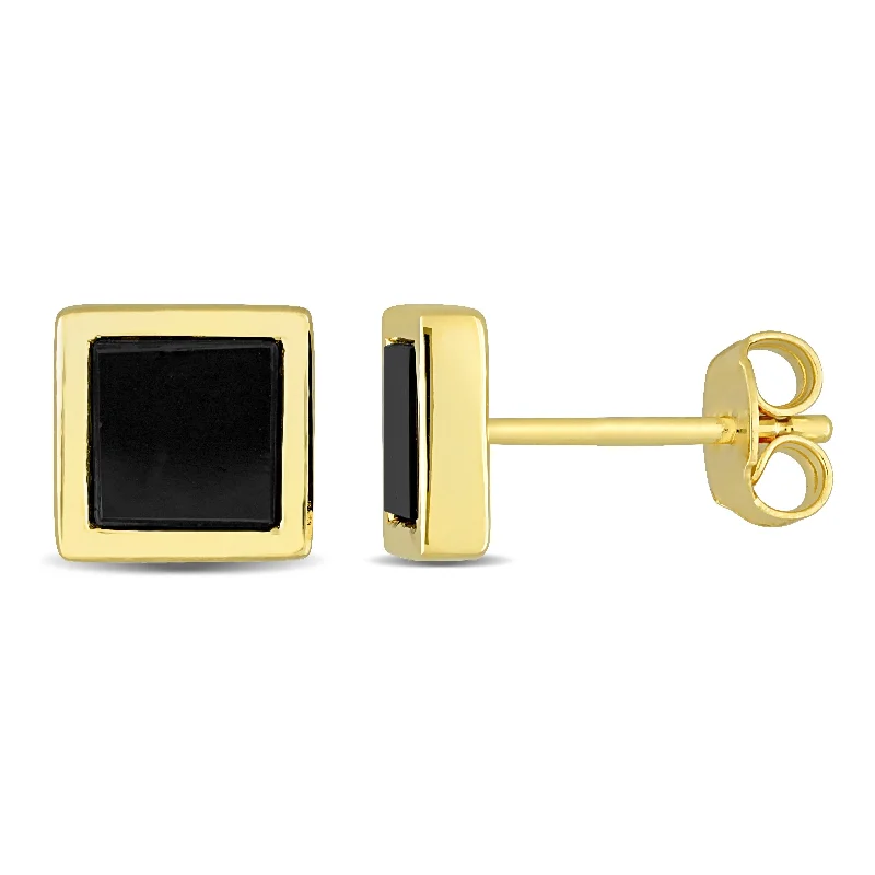 Miadora 1ct TGW Black Onyx Square Stud Earrings in Yellow Silver