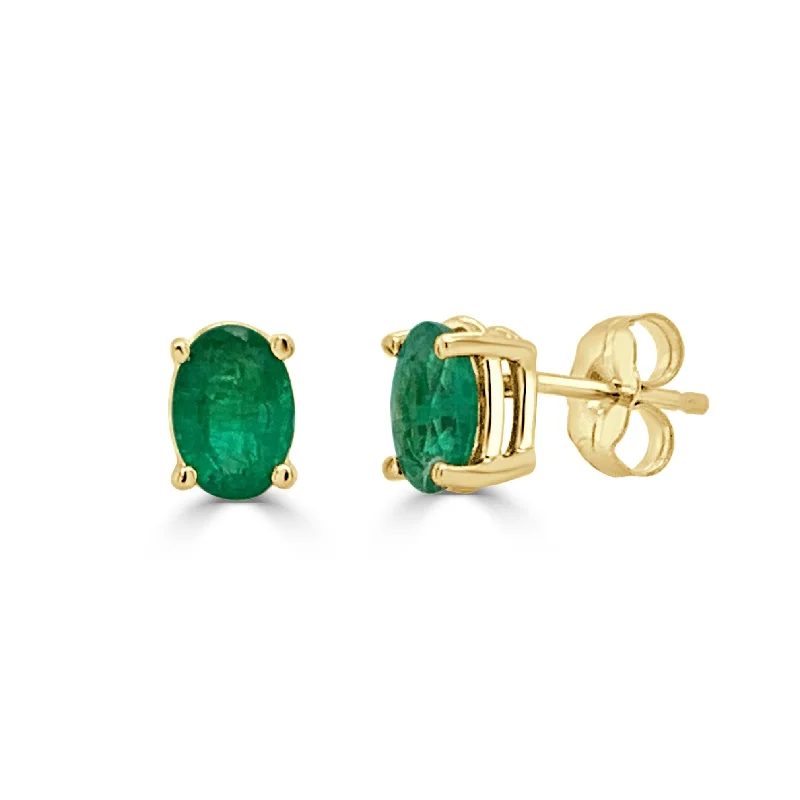 Joelle Emerald Oval Stud Earrings 14K Yellow Gold