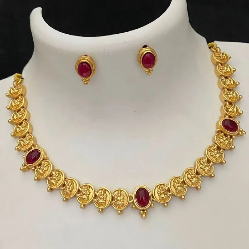 Joyful Jewel Art Matte Gold Plated Pota Stone Temple Necklace Set