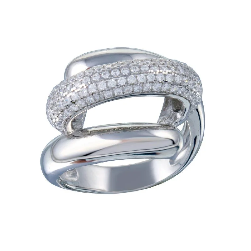 Rhodium Plated 925 Sterling Silver Clear Micro Pave CZ Twist Ring - STR01118