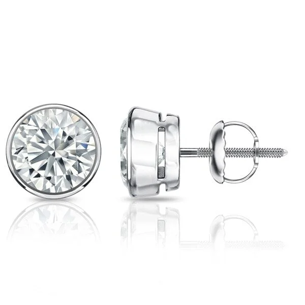 Auriya 3ctw Round Diamond Stud Earrings Bezel-set 18k Gold - GIA Certified