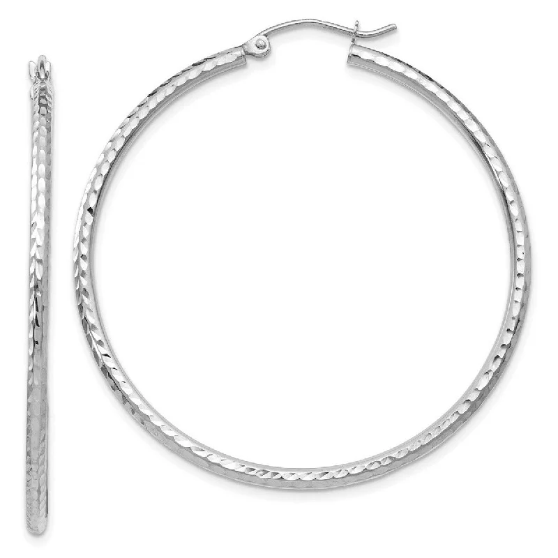 Curata 14k White Gold Diamond Cut 42x2mm Round Tube Hoop Earrings