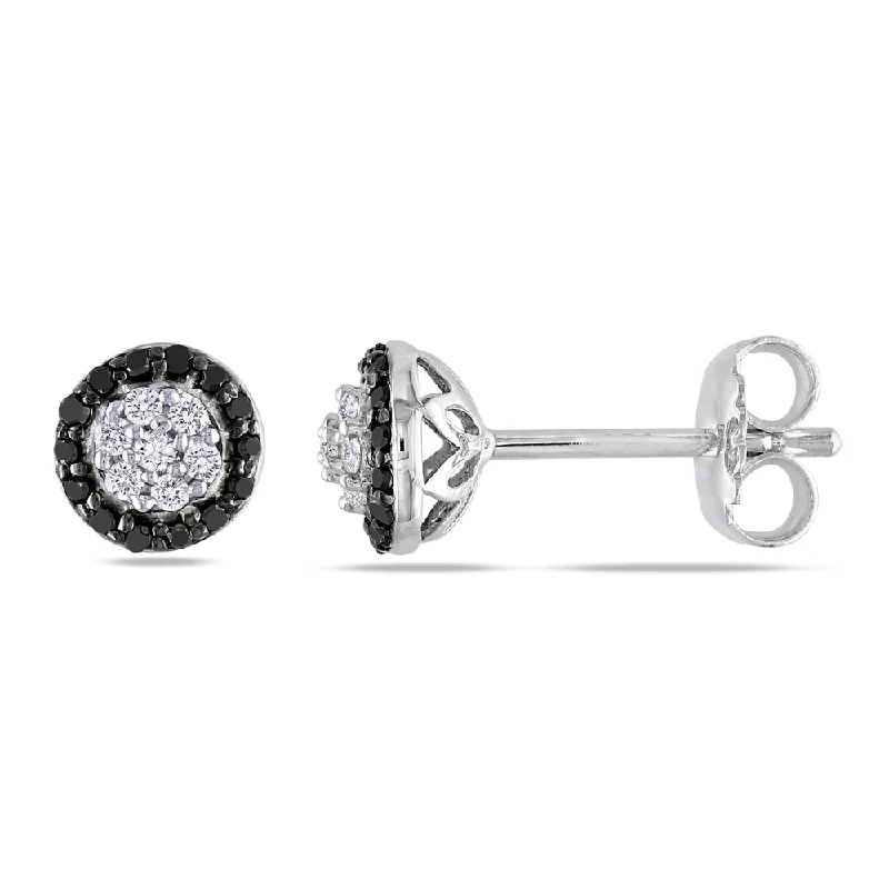 Miadora Sterling Silver 1/4ct TDW Black and White Diamond Halo Earrings