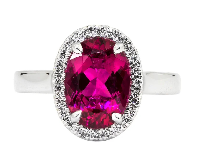 14K White Gold 2.85ct Rubellite & 0.18cttw SI2 G-H Diamond Ring by Rego