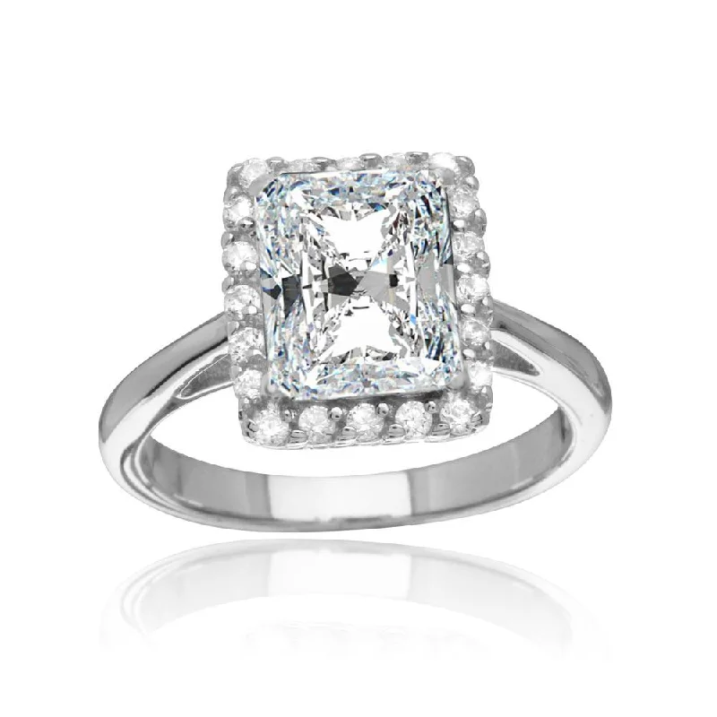 Rhodium Plated 925 Sterling Silver Square Clear CZ Halo Ring - BGR01113CLR