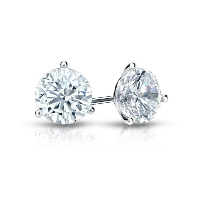 Auriya 14k Gold Round Diamond Stud Earrings 1 1/2ctw Martini-set GIA Certified