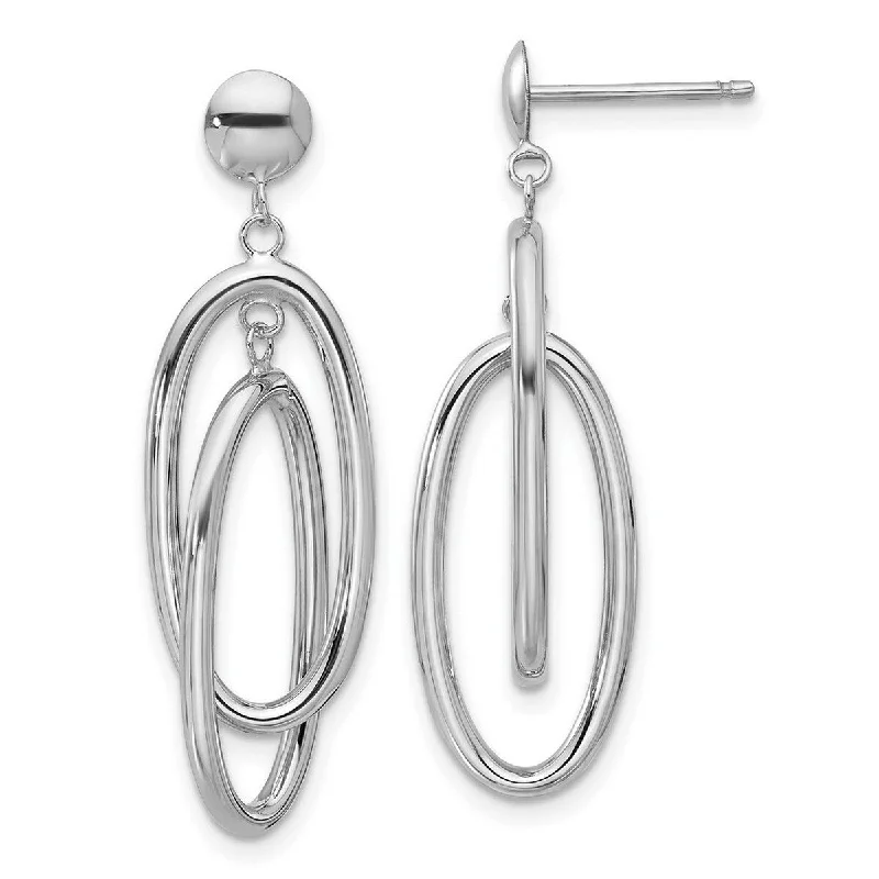 Curata 14k White Gold Polished Oval Dangle Post Earrings 40x16mm