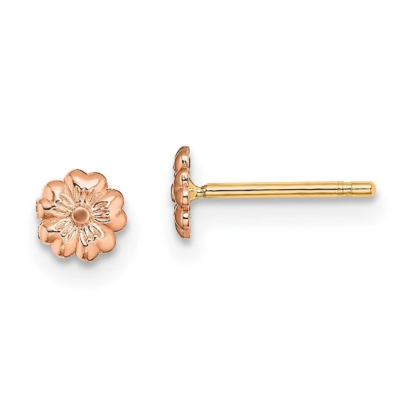 Curata 14k Rose Gold Girls Small 4.5mm Flower Post Earrings