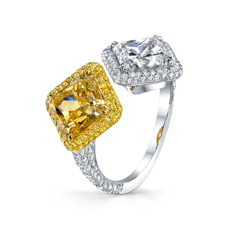 White and Fancy Yellow By-Pass Diamond Ring