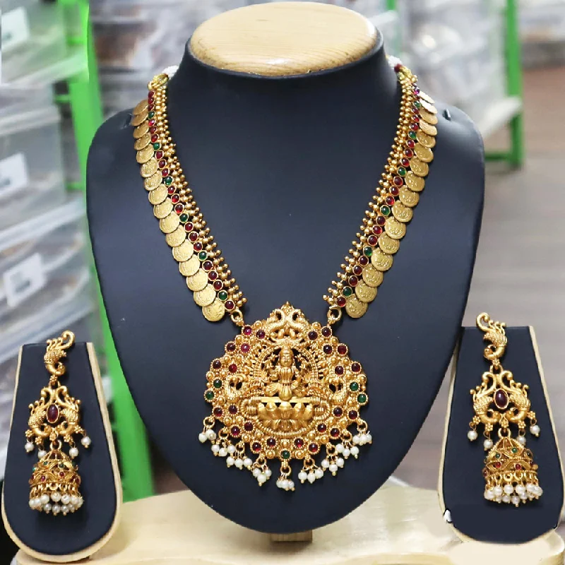 Diksha Collection Gold Plated Pota Stone Temple Necklace Set