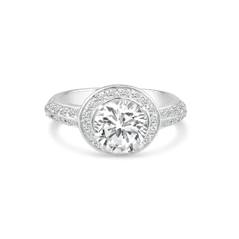 Silver 925 Rhodium Plated Clear Micro Pave Set and Round Center CZ Bridal Ring - BGR00737