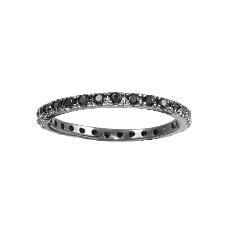 Silver 925 Rhodium Plated Plated Inlay Eternity Ring - BGR00339BLK