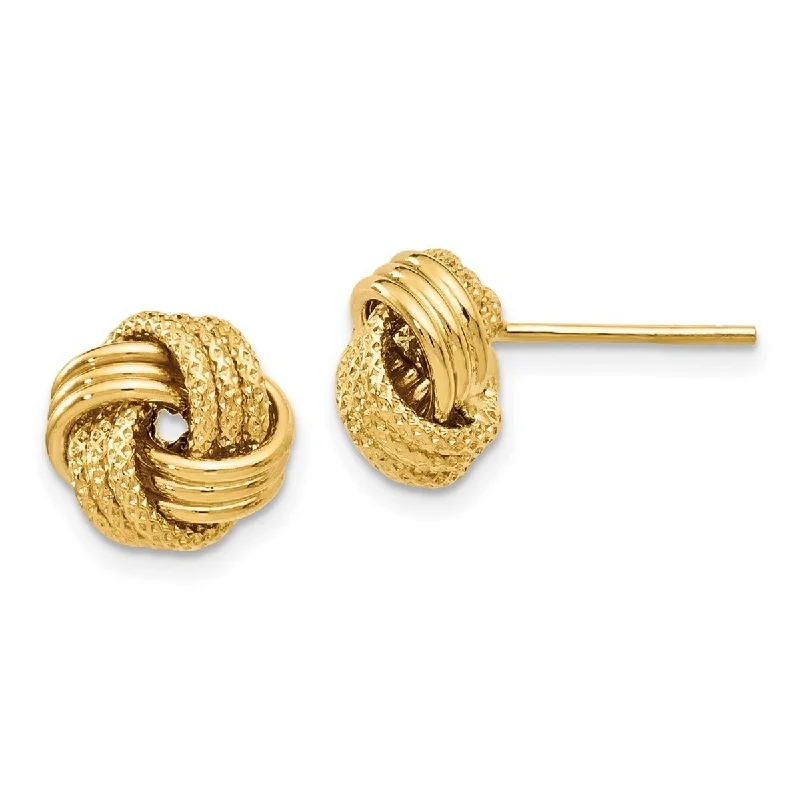 Curata 14k Yellow Gold 10mm Textured Love Knot Post Earrings