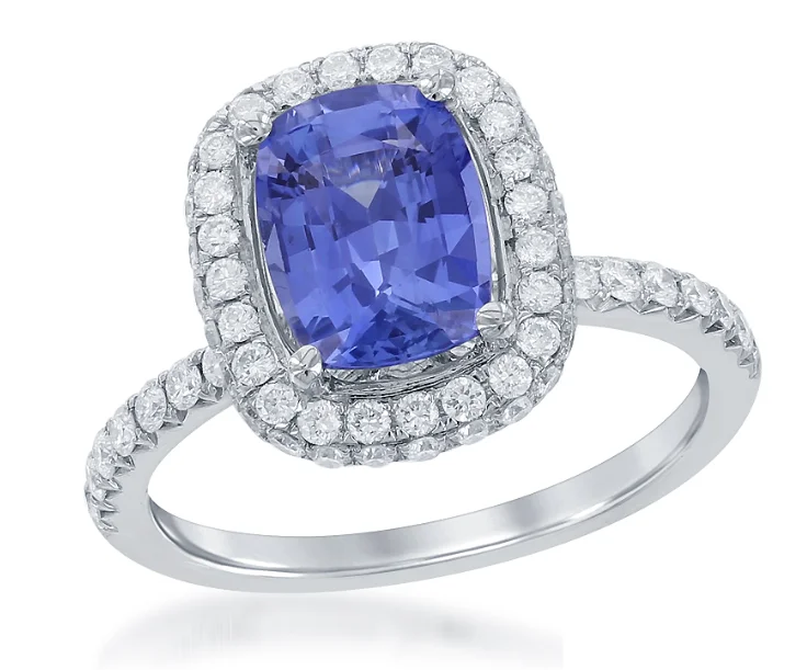 18K White Gold 1.60ct Sapphire & 0.75cttw GH-SI1 Diamond Ring Sz 6.5