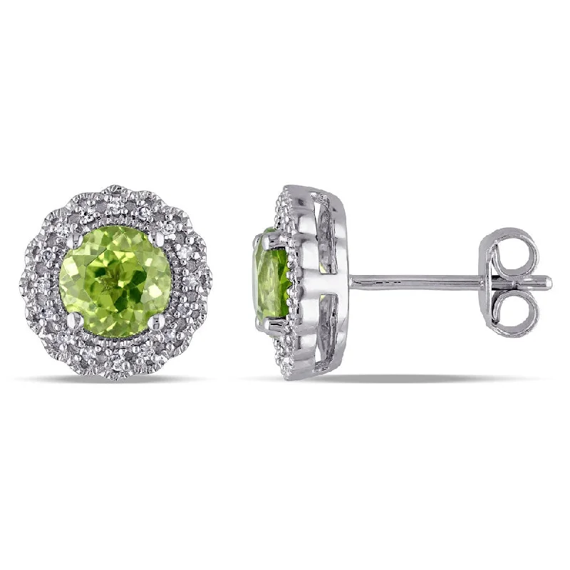 Miadora Sterling Silver Peridot and 1/10ct TDW Diamond Halo Earrings (G-H, I2-I3)