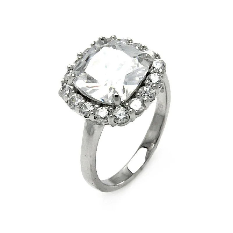 Silver 925 Rhodium Plated Clear Center and Cluster CZ Ring - STR00381