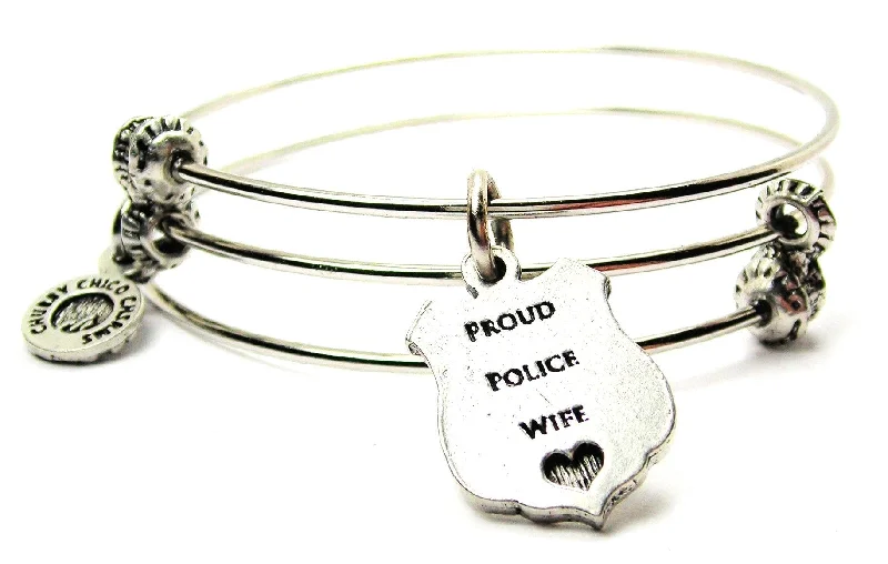 Proud Police Wife Triple Style Expandable Bangle Bracelet