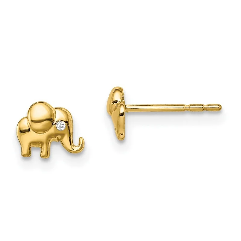 Curata 14k Yellow Gold CZ Cubic Zirconia Accent Elephant Post Earrings - 5.65mm long