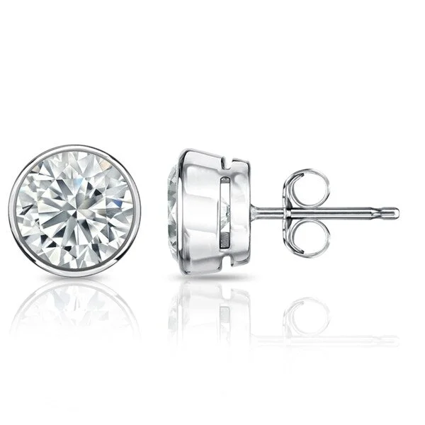 Auriya 14k Gold GIA Certified 3.00 ct. TDW Bezel Set Round Diamond Stud Earrings