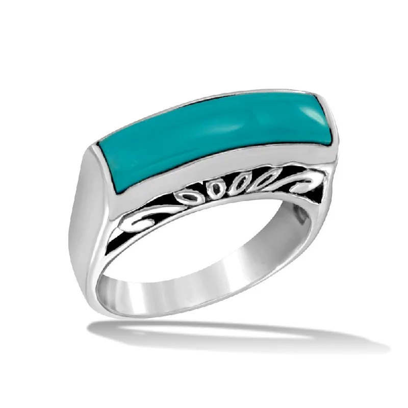 High Polished 925 Sterling Silver Rectangular Turquoise Stone Ring - CR00727