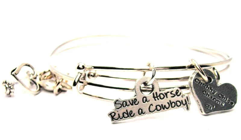 Save A Horse Ride A Cowboy Expandable Bangle Bracelet Set