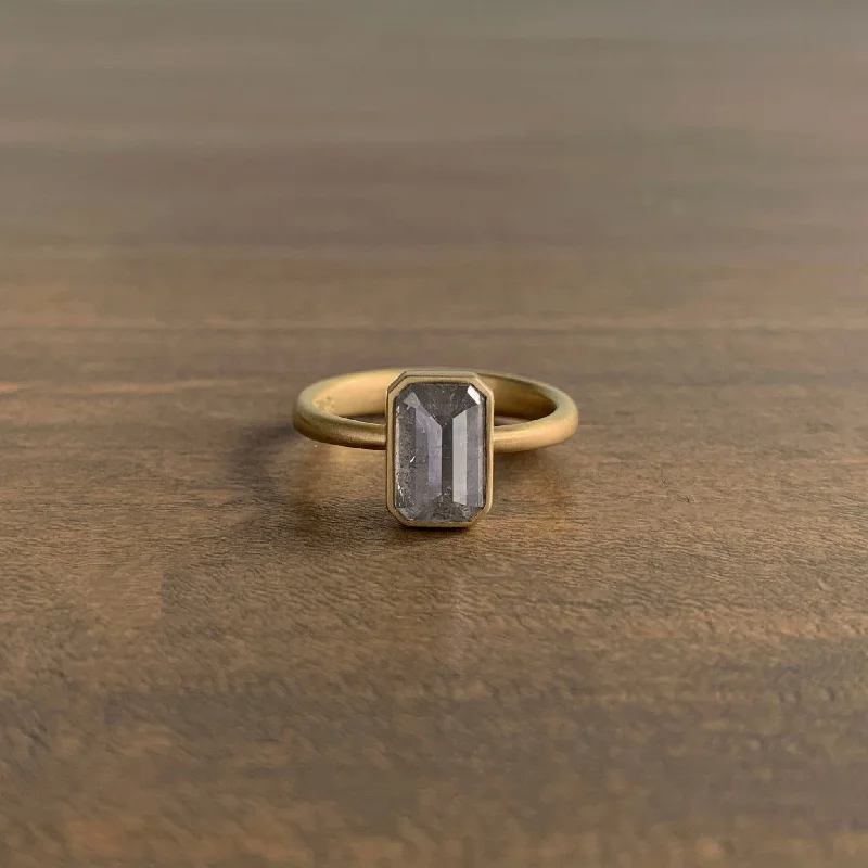 Flashy Grey Emerald Cut Diamond Ring