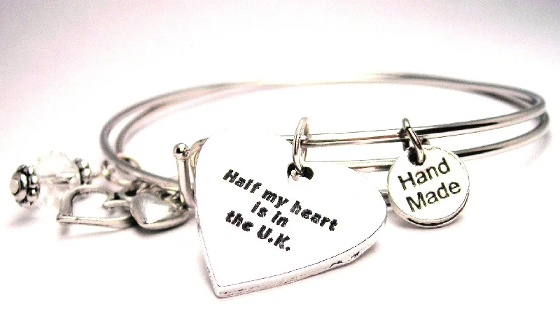 Half My Heart Is In The Uk Expandable Bangle Bracelet Set