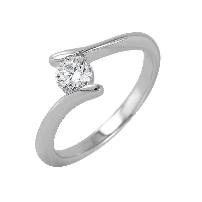 Silver 925 Rhodium Plated Single CZ Plain Ring - BGR00854