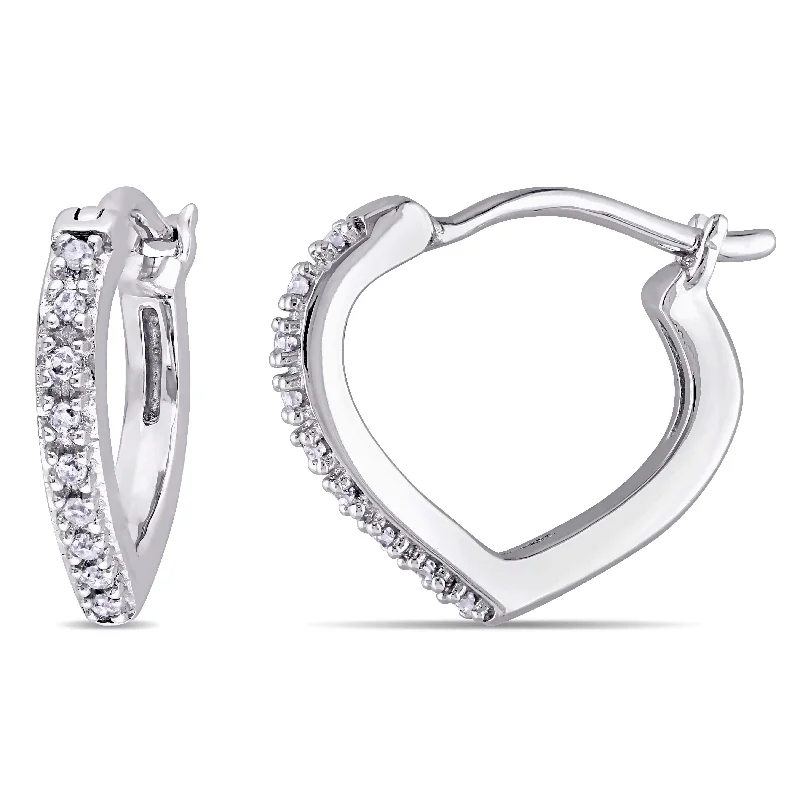 Miadora 10k White Gold Diamond Accent Hoop Heart Earrings