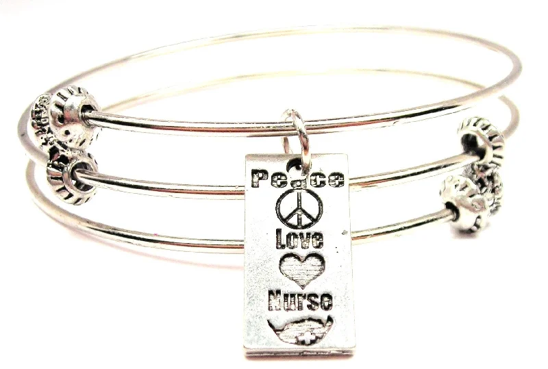 Peace Love Nurse Triple Style Expandable Bangle Bracelet