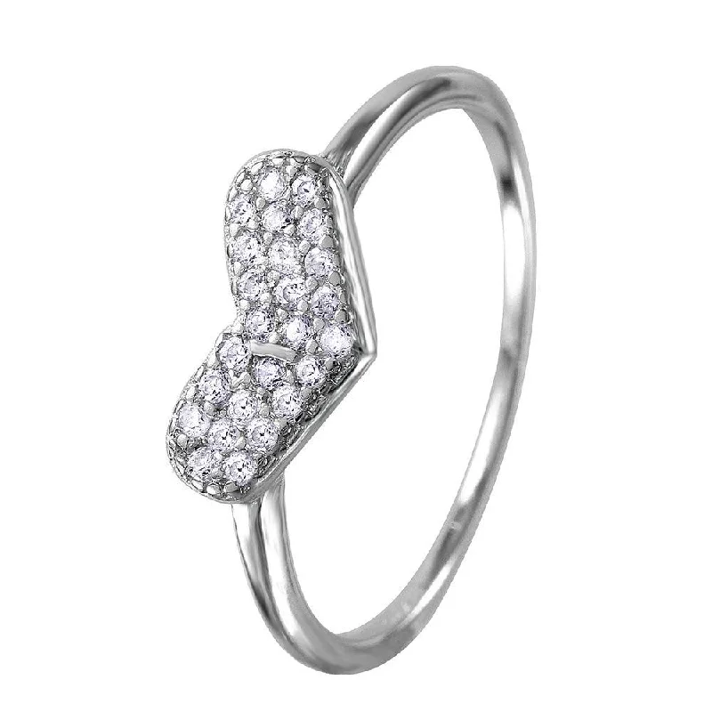 Silver 925 Rhodium Plated CZ Encrusted Heart Ring - BGR01034