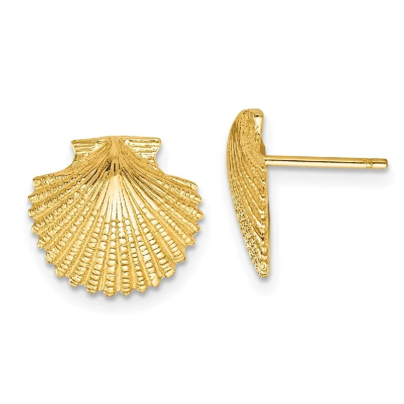 Curata 14k Yellow Gold Textured Open back Scallop Shell Post Earrings 13x13mm