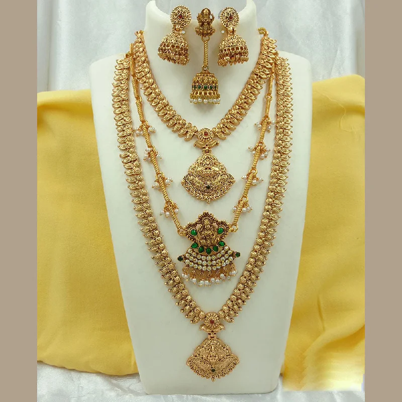 Joyful Jewel Art Matte Gold Plated Pota Stone Temple Necklace Combo