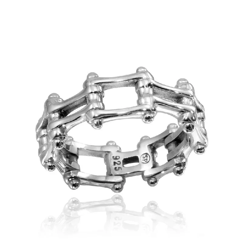 High Polished 925 Sterling Silver Biker Chain Ring - CR00794