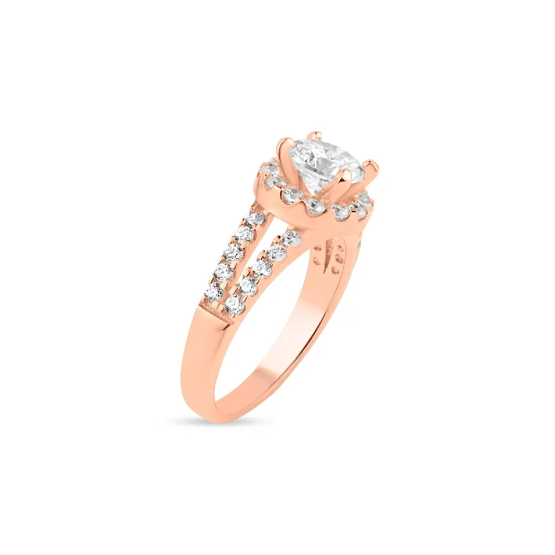 Silver 925 Rose Gold Plated Clear Cluster CZ Ring - BGR00613