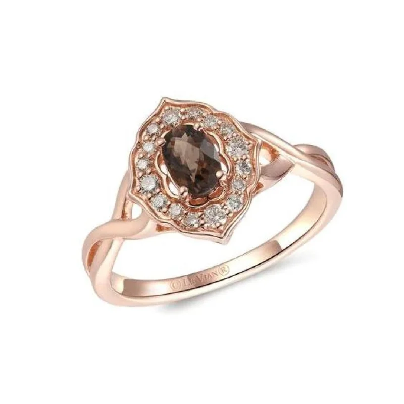 14K Strawberry Gold 0.40ct Chocolate Quartz & 0.20cttw Diamond Ring