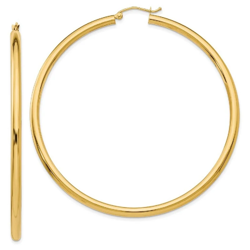 Curata 14k Yellow Gold Polished 65x3mm Light Tube Hoop Earrings