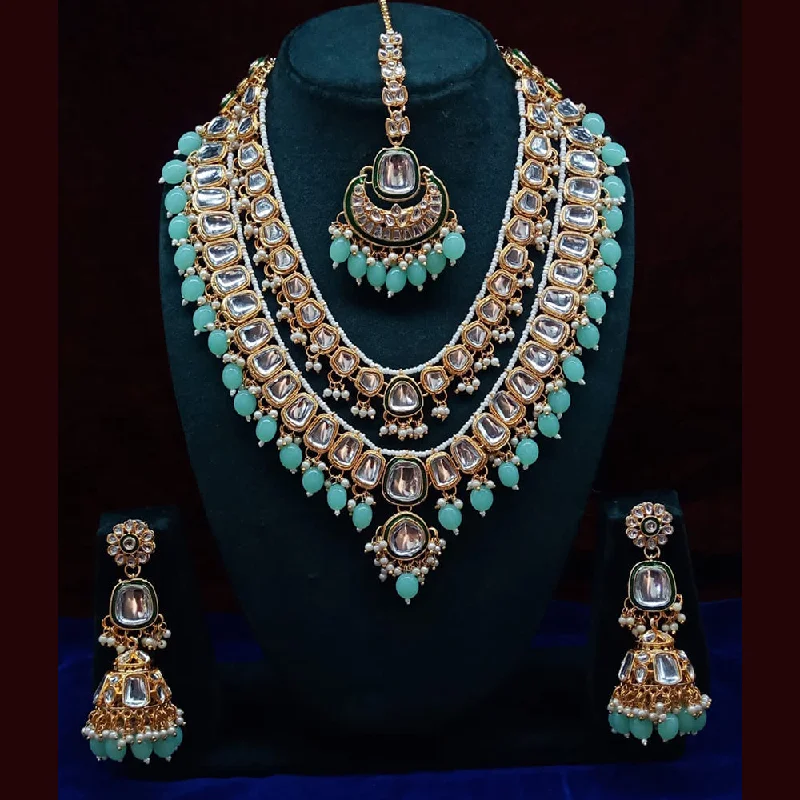 Lucentarts Jewellery Gold Plated Kundan and Beads Necklace Set