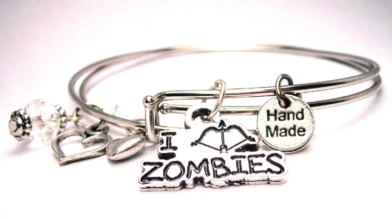 I Shoot Zombies Bow And Arrow Style Expandable Bangle Bracelet Set