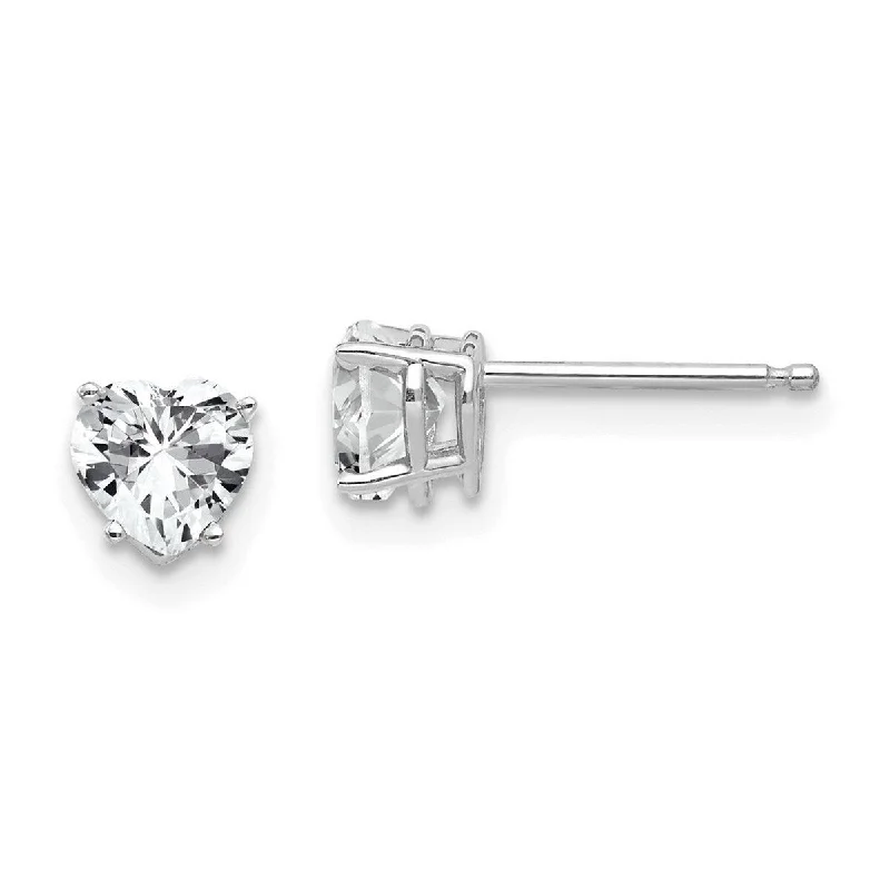 Curata 14k White Gold Polished Post Earrings 5mm Love Heart CZ Cubic Zirconia Earrings - 6x5mm Wide