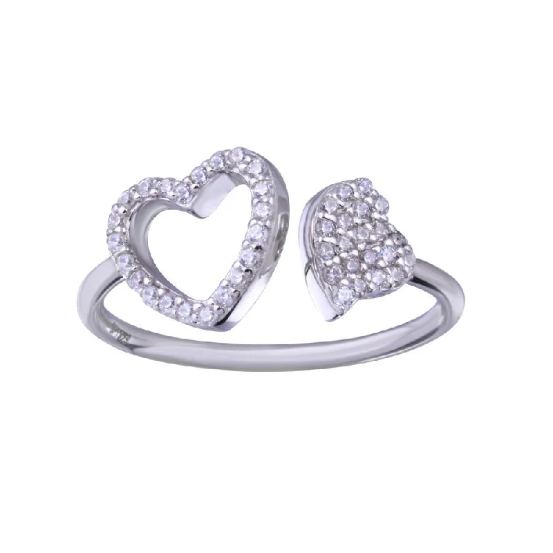 Rhodium Plated 925 Sterling Silver Two Hearts with Clear CZ Ring - STR01148