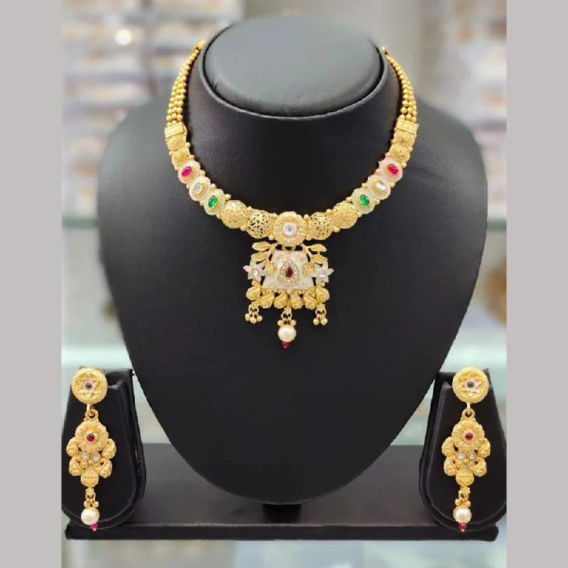 Anjali Jewellery Gold Plated Pota Stone Meenakari Necklace Set