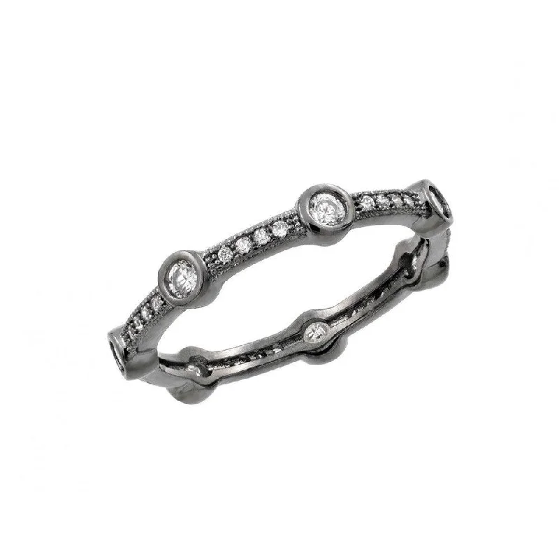 Oxidized Rhodium Plated Silver 925 Round Clear CZ Eternity Ring - BGR00916