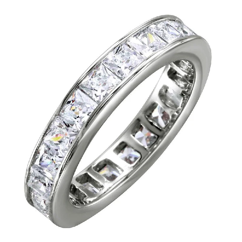 Silver 925 Rhodium Plated Clear Baguette CZ Eternity Ring - BGR00760