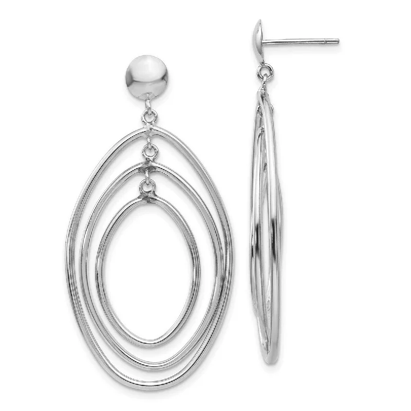 Curata 14k White Gold Polished Dangling Oval Circle Post Earrings 43x24mm